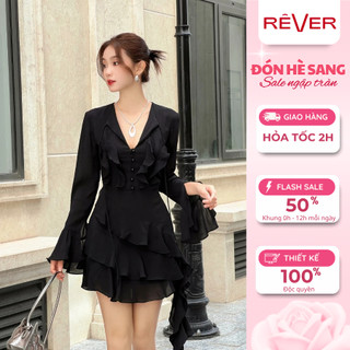  RÊVER Đầm dự tiệc đầm nữ cao cấp trắng đen tay dài tua rua dự tiệc đi biển Mermaid Dress 