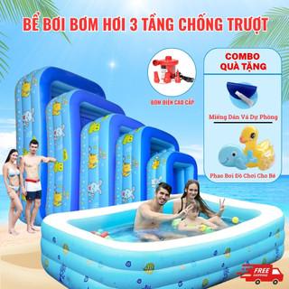 Bể bơi cho bé, bể bơi gia đình chất liệu PVC 3 tầng cao cấp chống trơn trượt đủ size 1m3/ 1m5/ 1m8/ 2m1/ 2m6