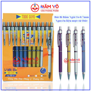 HỘP 12 Cây Viết Bi Bấm / Bút Bi Bấm Todo Suyo Ngòi Bi 0.7mm Thụy Sĩ, Mực Xanh Của Đức, Mực Đều, Viết Êm, Nét Đẹp