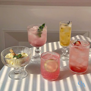 Mẫu mới CỐC LY thuỷ tinh kẻ sọc DECOR phong cách Nhật Bản - Hàn Quốc, ly cocktail, sinh tố, cà phê có chân RETRO cao cấp