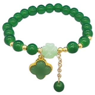  Vòng Tay Hạt Đá Giả Ngọc Bích Phong Cách Thanh Lịch Vòng Tay Charm Cỏ Bốn Lá Phong Cách Cổ Tra... 