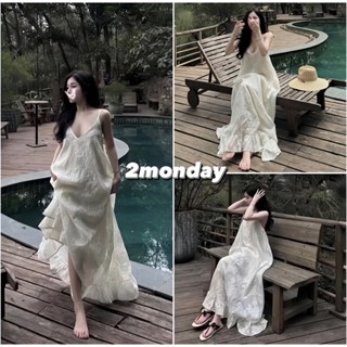 [VIDEO/ SẴN]  ĐẦM VÁY 2 DÂY MAXI DÁNG DÀI THÊU HOA REN CỔ V ĐI BIỂN SIÊU XINH 2MONDAY V39