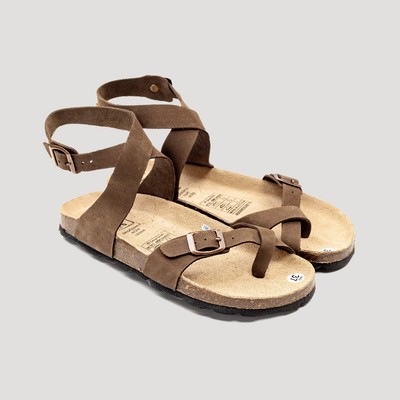 Sandal Birken Đế Trấu BIOLINE Official Thiết Kế Unisex Quai Da Bò Đan Chéo Cổ Chân Xỏ Ngón - D16