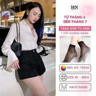 Quần short dạ nhũ bling kim tuyến 2 lớp dày dặn form rộng hack dáng Xưởng may Hồng Ngọc