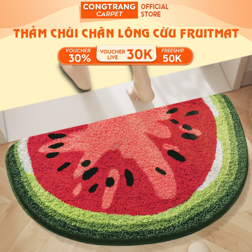Thảm Lông , Thảm Chùi Chân, Lau Chân Lông Cừu FRUITMAT Hình Hoa Quả Ngộ Nghĩnh 40x60cm