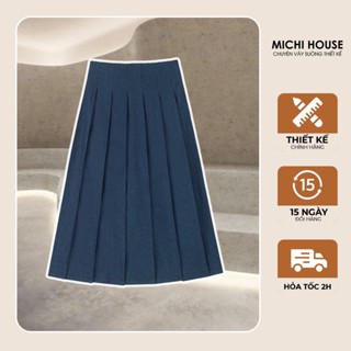 Chân Váy Cạp Chun CV18 Chân Váy Jean Dáng Xuông Dài Cạp Chun Co Dãn Xếp Ly Bigsize CV18