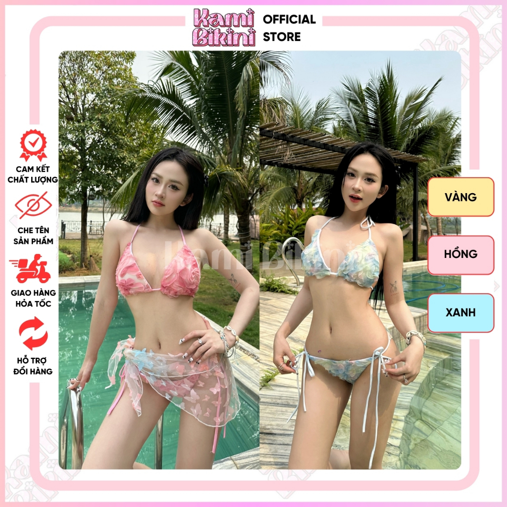 Bikini đi biển 2 mảnh hoa hồng đi biển sang chảnh sẵn đệm mút, đồ bơi nữ thiết kế quyến rũ đi biển Freesize <60kg  - H21 | BigBuy360 - bigbuy360.vn