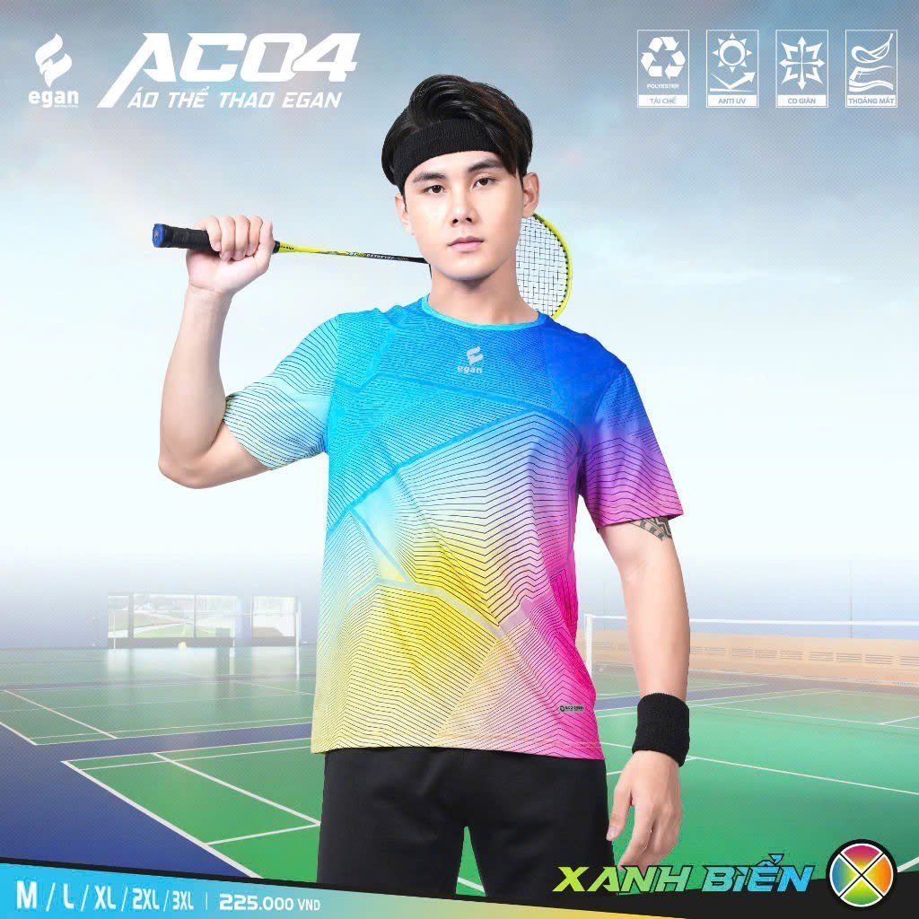 EGAN - Áo Thể Thao, Chạy Bộ NAM Egan AC04 XANH BIỂN - CÓ TAY, Co Giãn Thoáng Mát AC04-MCT-XBIE