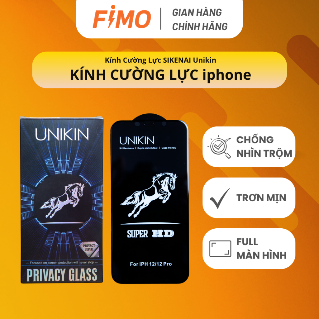 [Combo 2 cái] Kính Cường Lực iPhone Chống Nhìn Trộm Sikenai UNIKIN | iphone 11, 12, 13, 14, 15 X XS XR Pro Promax