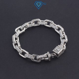  Lắc tay bạc nam mắt xích đính đá cao cấp khoá gắn chữ cái theo yêu cầu xi bạch kim LTA0202 - Trang Sức TNJ 