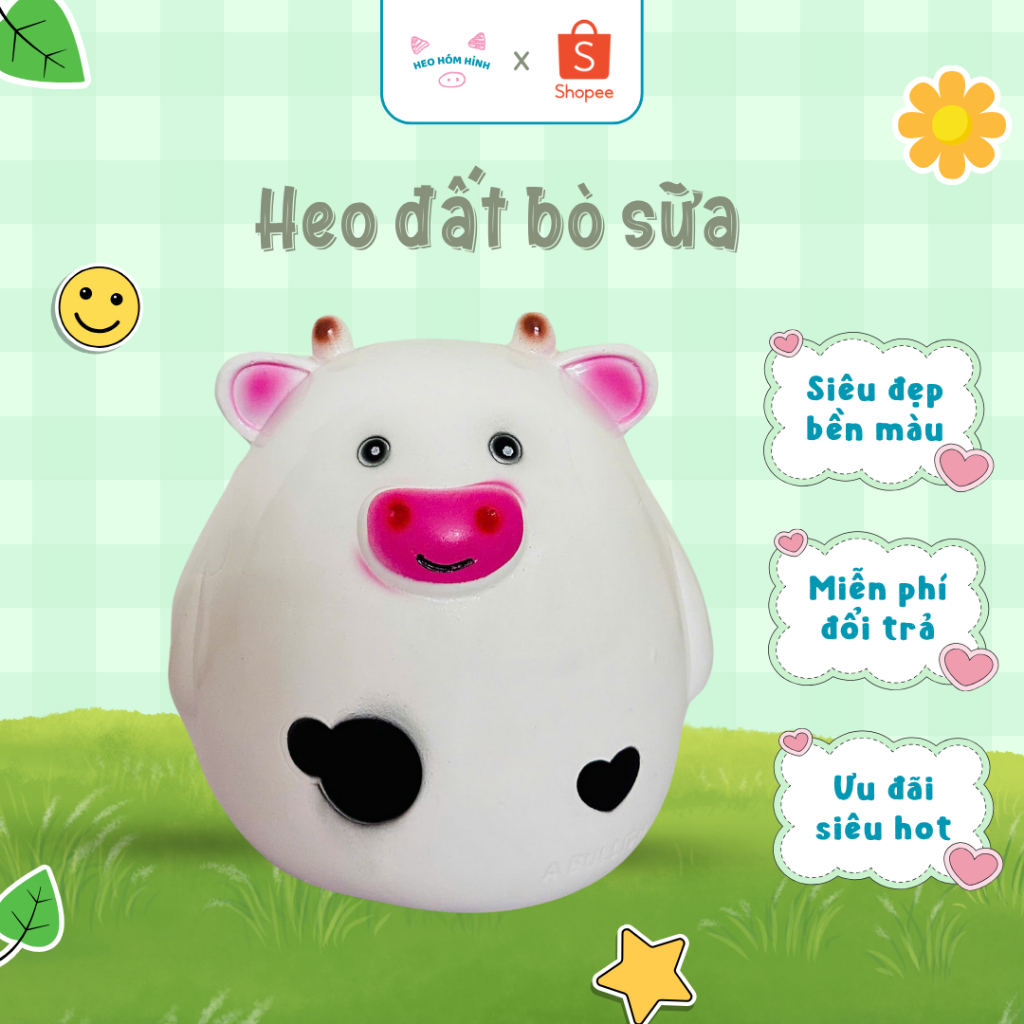 Ống heo đất tiết kiệm hình bò sữa, LỖ TRÒN siêu dễ thương, lợn đất tiết kiệm chất liệu thạch cao - H