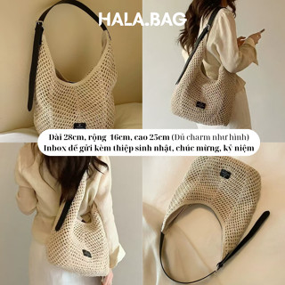 Túi xách nữ tote dệt đeo chéo đeo vai đan sợi mềm có lót HALABAG giỏ xách tay đi chơi, biển mùa hè thanh lịch 2025 TX23