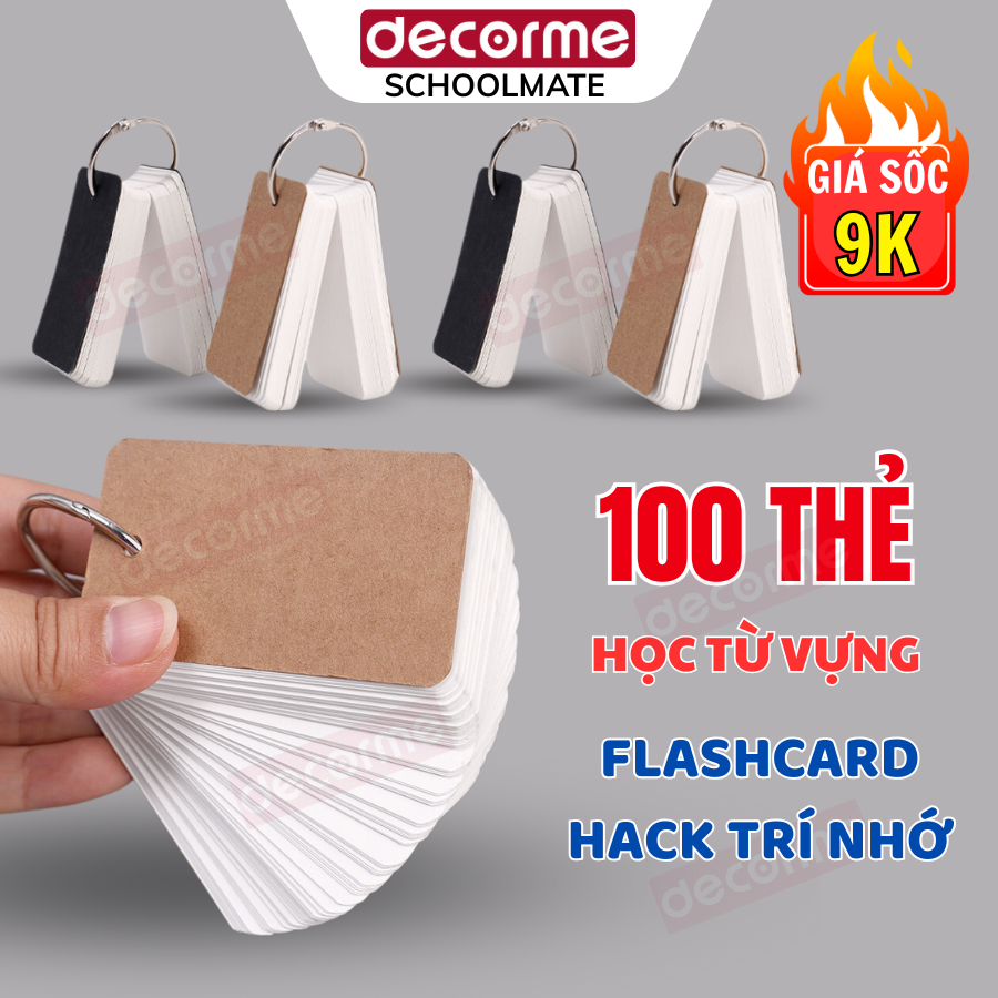 Sổ khoen mini học từ vựng Decorme flashcards tiếng Anh 100 thẻ loại dày đẹp hỗ trợ học tiếng Anh Tru
