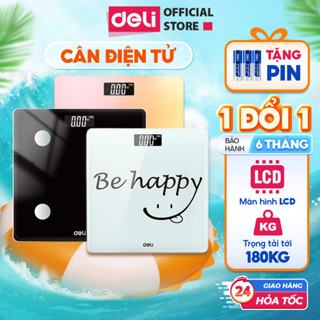 [TẶNG PIN + BẢO HÀNH 6 THÁNG] Cân Điện Tử Sức Khỏe Deli Chịu Tải 180kg Màn Hình LED Mặt Kính Cường Lực