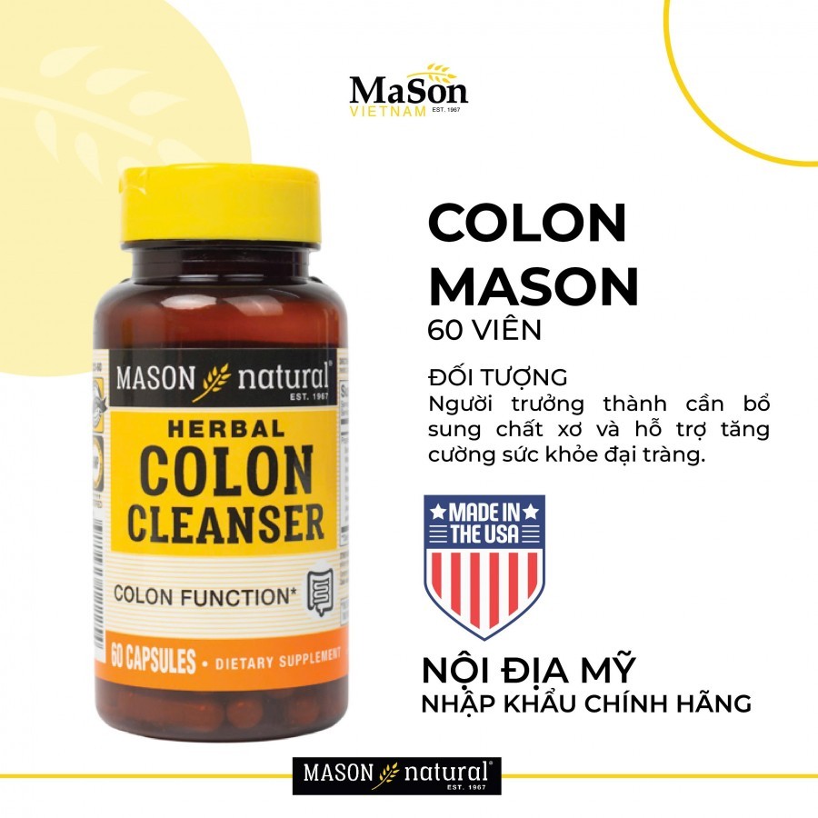 Mason Natural Colon Herbal Cleanser - viên uống hỗ trợ sạch đại tràng, viêm đại tràng