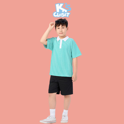 Áo Polo Cộc Tay Vai Trễ K'S CLOSET Họa Tiết Kẻ Ngang Chất Liệu Vải Cotton Cho Bé Trai (2-14 tuổi) từ 12kg-62kg E071FIS