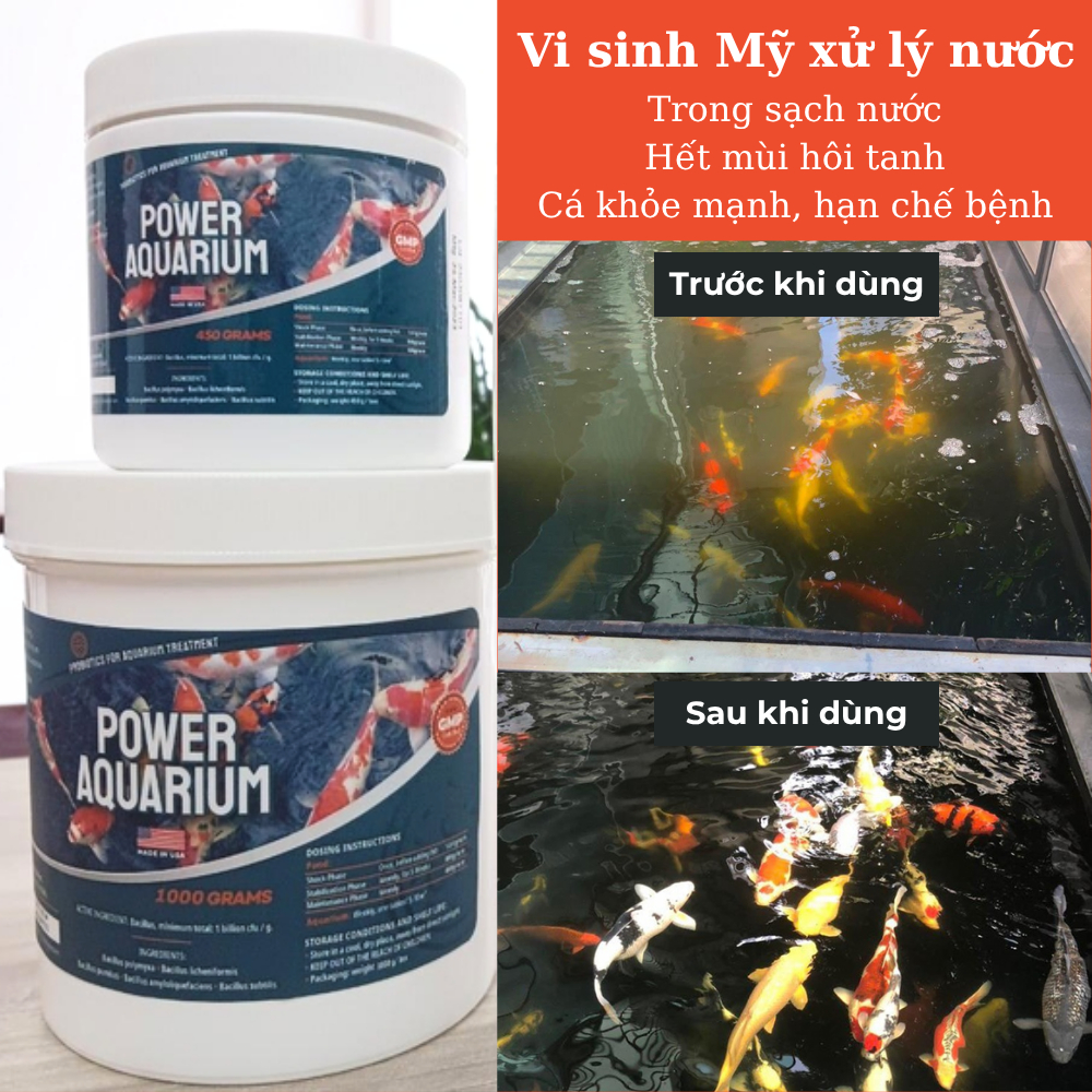 Vi sinh làm trong nước bể cá USA Power Aquarium - Khủ mùi, xử lý nước hồ cá Koi, cá cảnh