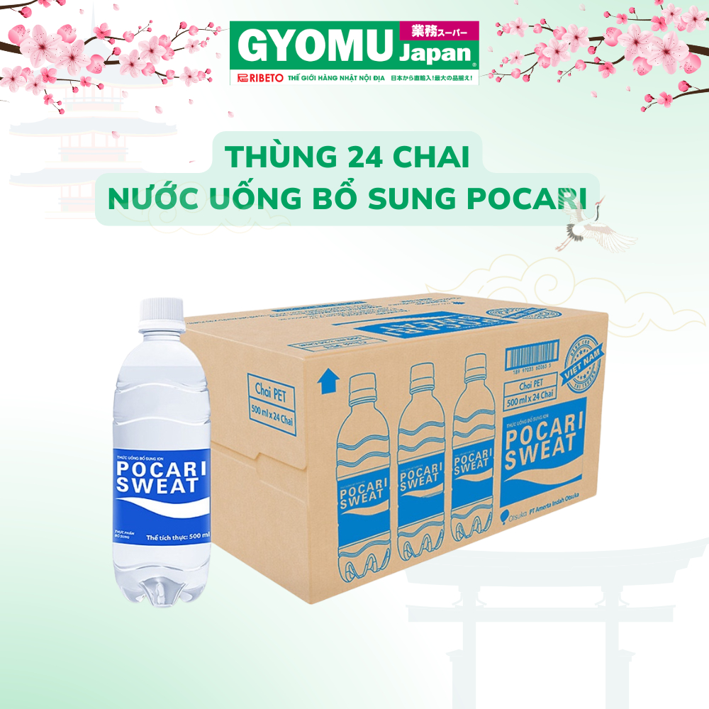   1 Thùng - 24 chai  Nước uống bổ sung Ion Pocari Sweat 350ml 500ml 900ml - Gyomu Japan 
