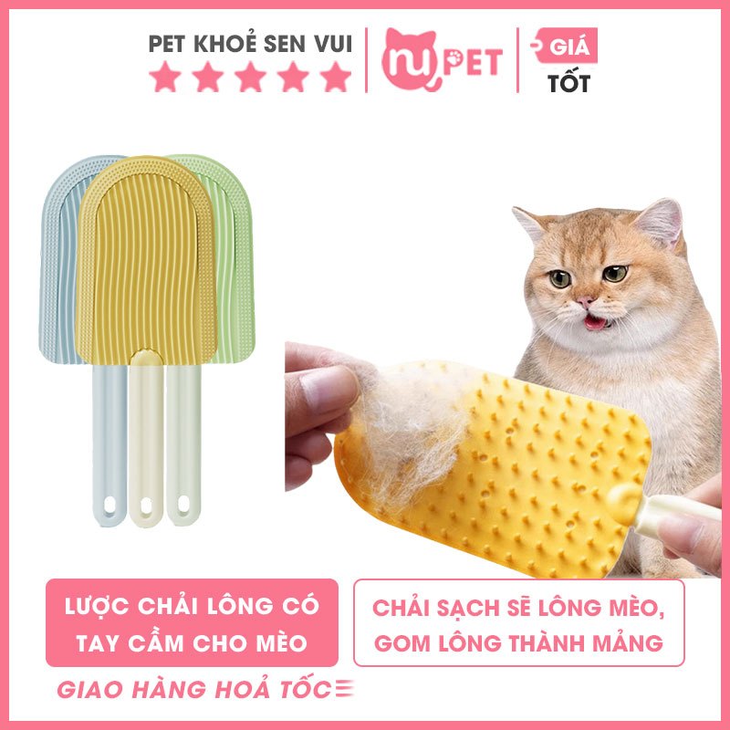 Lược chải lông chó mèo gai silicone Nupet - Lược chải lông 2 mặt chải dùng được trên nhiều mặt
