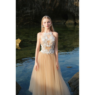  NEW ARRIVAL ✨ CAM KẾT CHUẨN HÌNH  ORANGE STUDIOS   - Cici Dress - Đầm Thiết Kế Cổ Yếm Đắp Ren Dáng Xoè Bồng Dài 
