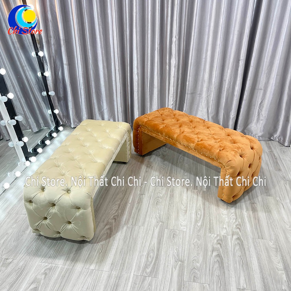 Ghế Dài Ngồi Chờ Phòng Khách Chữ U Dài 1m2 Cổ Điển, Ghế Sofa Dài Cổ Điển Nhún Cho Shop Decor Chụp Hì