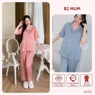 Bộ bầu mặc nhà và sau sinh Lụa Latin cao cấp mềm mát thấm hút mồ hôi Quần có chun cúc điều chỉnh B696 by B2 MUM