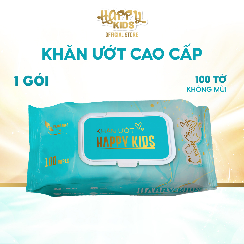 TỔNG KHO HAPPY KID_Khăn ướt 100 tờ cho bé Happy Kids Không Mùi không paraben cao cấp