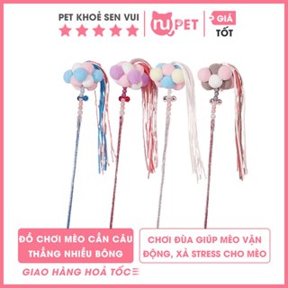 Đồ chơi mèo cần câu thẳng nhiều bông kèm tua rua Nupet giúp mèo vận động, giảm buồn chán