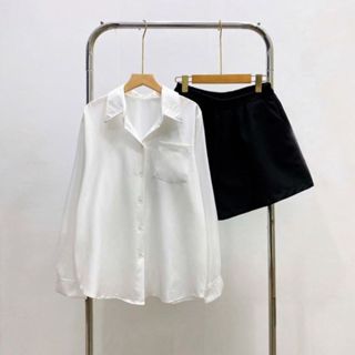 Set Bộ Bigsize Nữ Áo Sơ Mi Dài Tay Có Túi Kèm Quần Đùi Lưng Thun Dáng A Mặc Mát Rộng Thoải Mái - SET904