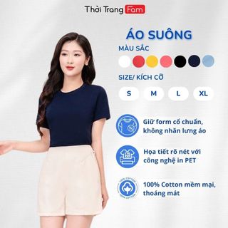 Áo phông nữ basic cổ tròn tay ngắn cotton mềm mịn, dễ phối đồ đi học đi chơi - Thời Trang Fam