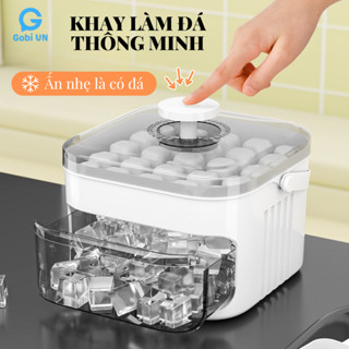 Hộp khay làm đá thông minh Gobi nhấn nút lấy đá dễ dàng, Khay đá 50 viên 2 tầng tiện lợi thông minh