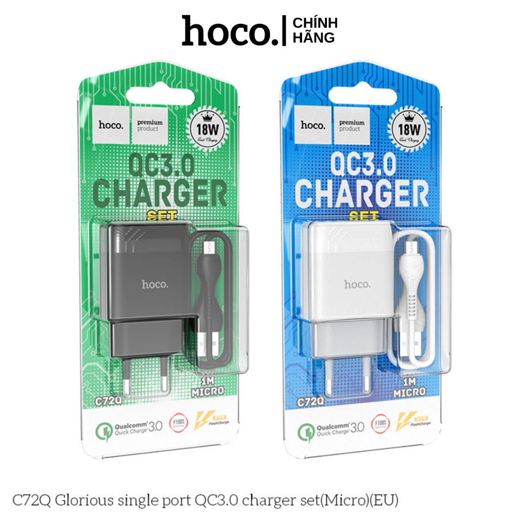Hoco Chính Hãng - Bộ Sạc Nhanh 18W Hoco C72Q Chính Hãng 3.0A Cho Micro, Type-C