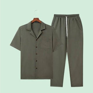 Bộ Quần Áo Đũi Nam Cổ Vest Áo Ngắn Tay Quần Dài Chất Liệu Vải Đũi Cao Cấp Mềm Mịn Mát Nhẹ Thoáng Mát Thấm Hút Mồ Hôi