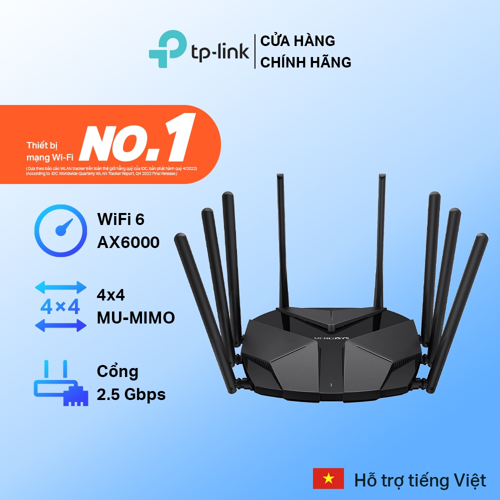 [Tốc Độ 6000Mbps] Router WiFi 6 AX6000 Mercusys MR90X – 8 Luồng, Cổng Multi-Gigabit 2.5 Gbps, MU-MIM