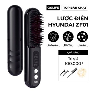 Lược điện chải tóc Hyundai ion âm phủ keratin 5 chế độ nhiệt giảm khô xơ bảo vệ tóc suôn mượt Golife