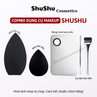 [COMBO] Bộ Dụng Cụ Đánh Nền Makeup Cơ Bản Đầy Đủ Set 2 Mút, Cọ Dẹt Tán Nền, Khay Tán NềnSHUSHU COSMETCS