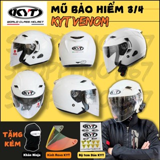 ( Chính hãng KYT) Mũ bảo hiểm 3/4 2 kính KYT Venom màu Trắng bóng tặng kèm 1 kính revo,1 khăn ninja, bộ tem KYT và túi