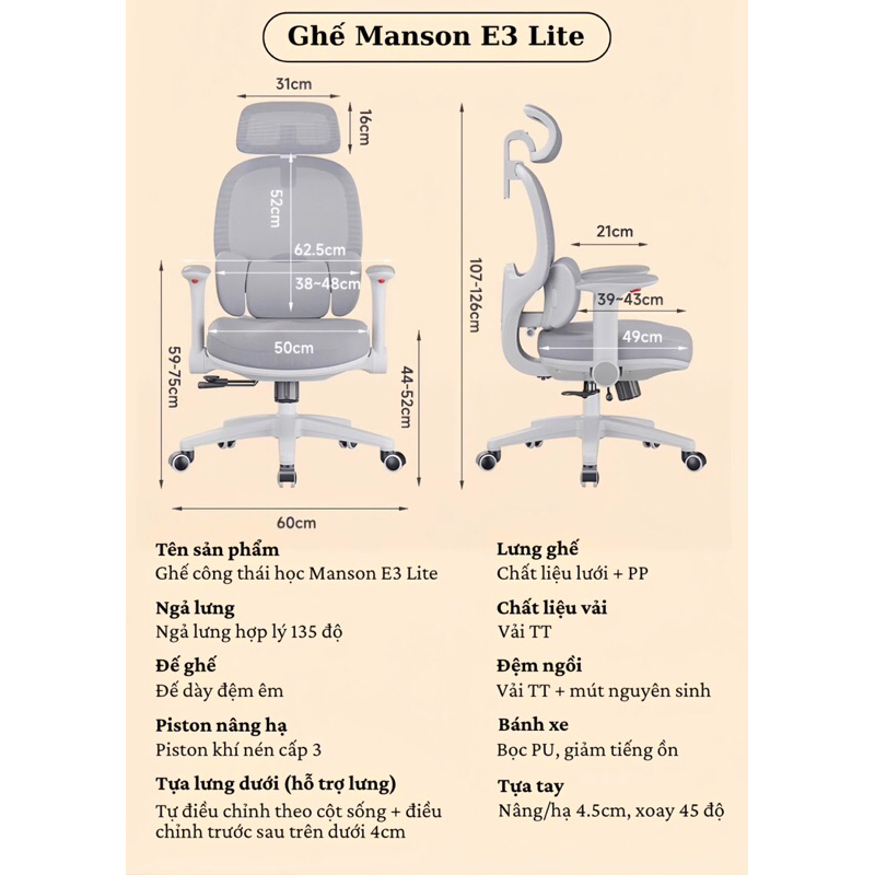 [Chính Hãng - Hỏa Tốc] Manson E3 Lite Màu Đen Trắng Xám Hồng Hỗ Trợ Thắt Lưng Simplefit | BigBuy360 - bigbuy360.vn