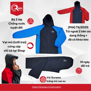  Áo mưa bộ 2 lớp cao cấp GoreTex công nghệ mới siêu trượt nước kiêm áo gió đi phượt dày dặn bộ áo mưa tráng mủ cao su 