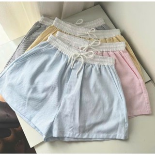 quần đùi kẻ phối cạp trắng  chun mềm lưng cao có dây rút