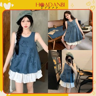 Set Áo Bồng Nơ Kèm Chân Váy Xoè Dáng Ngắn Chất Vải Jean lụa, Set Đồ Nữ Tiểu Thư Đi Chơi Dự Tiệc
