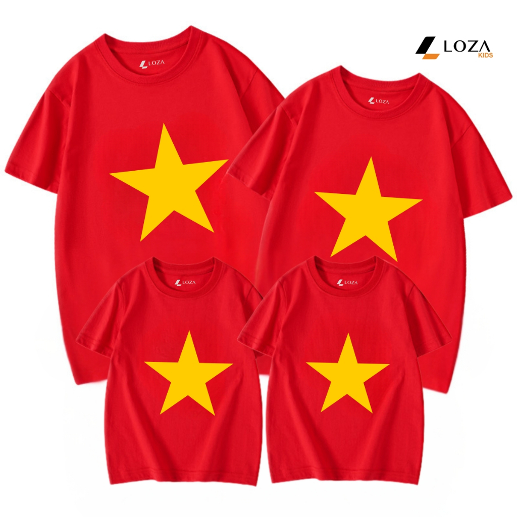 Áo phông gia đình in cờ đỏ sao vàng Loza Kids 2025 – Mã GĐ008