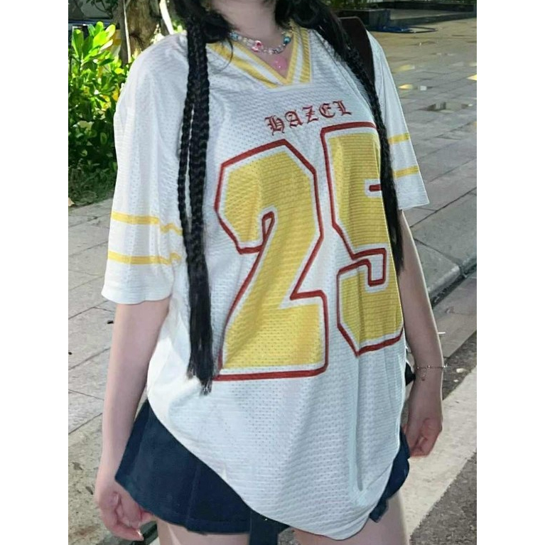 Hazel Áo Lưới Số 25, Hazel Lưới Mè Unisex, Áo T-shirt Cổ Chữ V Nam Nữ