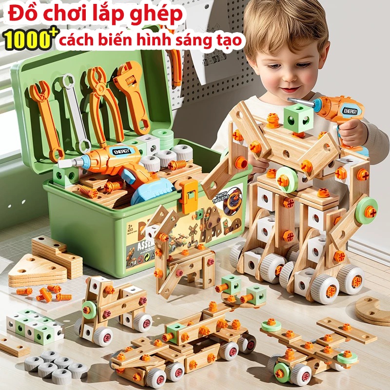 Bộ Đồ Chơi Lắp Ghép Kĩ Sư Cơ Khí Cho Bé Trai - Máy Khoan Mini, Cờ Lê, Ốc Vít Nhựa An Toàn Cho Bé