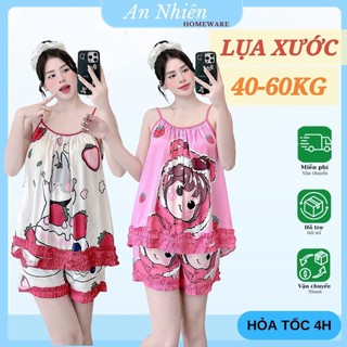  Bộ đồ ngủ 2 dây đùi thiết kế in 5D sắc nét vải lụa xước cao mềm mịn mát  đồ bộ nữ pijama tay ngắn siêu cute mặc nhà 