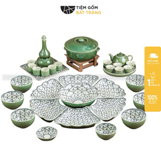  Bộ Bát Đĩa Hoa Mặt Trời Cúng Gia Tiên Hoạ Tiết Vẽ Tay Bát Tràng 2 Size Chén Dĩa Sứ Làm Quà Tặng Ý 