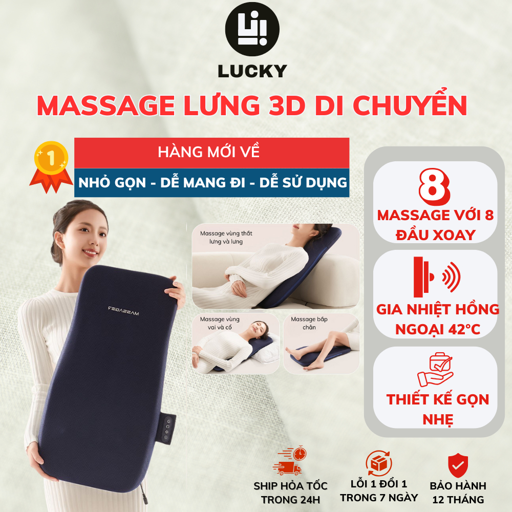HÀNG MỚI VỀ - Đệm Massage Lưng DELAX 8 Đầu Massage Xoay, Sưởi Hồng Ngoại, Giảm Nhức Mỏi Lưng MSL04