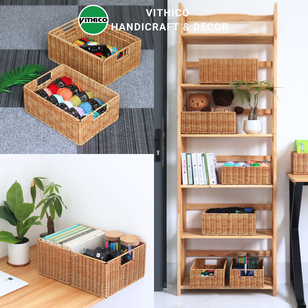 Giỏ, Khay Mây Chữ Nhật VITHICO - Khay Đựng Đồ Đa Năng, Trang Trí Kệ Tủ, Lưu Trữ Sắp Xếp Đồ Dùng