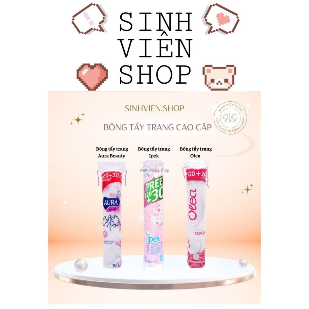 Bông Tẩy Trang Mềm Mịn Ipek / Aura / Olea - 100% Cotton Tự Nhiên, Tiết Kiệm Nước Tẩy Trang, Lành Tính Cho Da