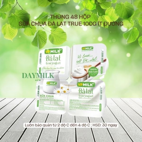 Thùng 48 Hộp Sữa chua ăn VPMilk Đà Lạt True Yogurt ít đường